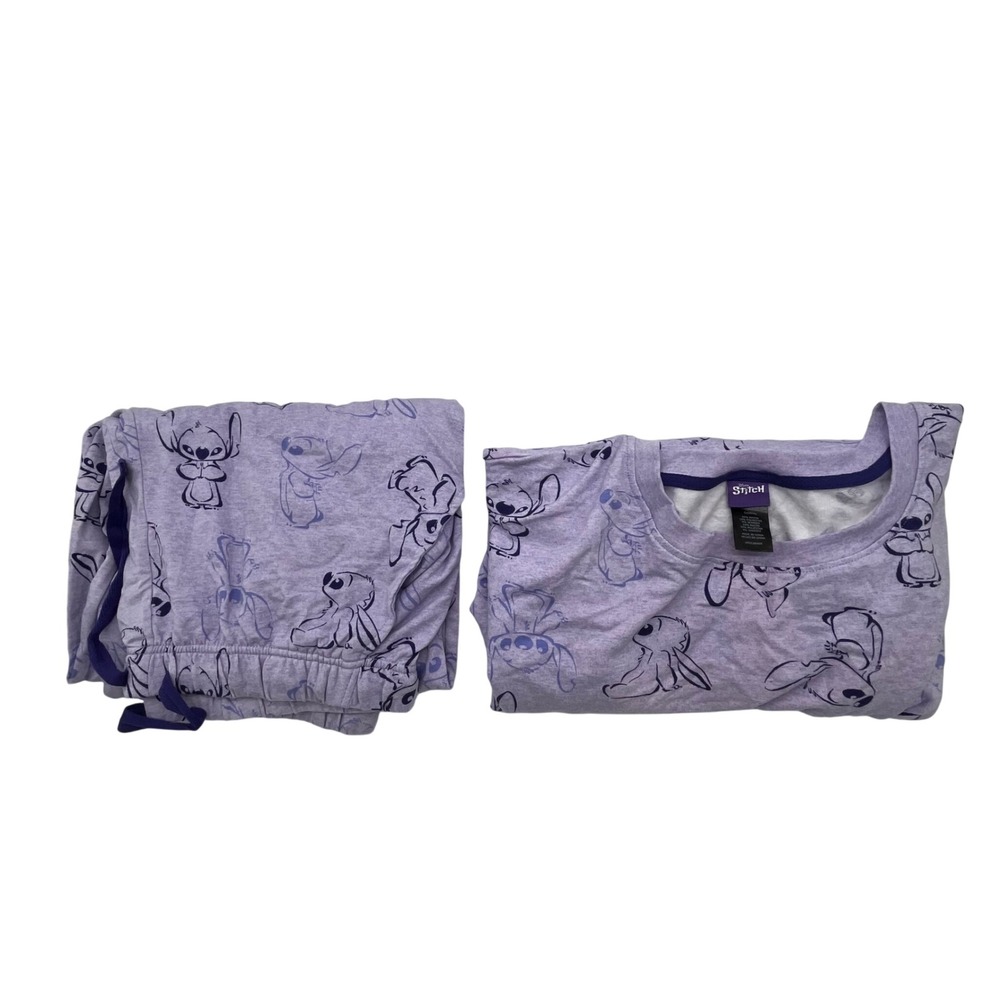 Disney Stitch Womens Pajama Set Large Purple Lilo & Stitch 2 Piece Sleepwear